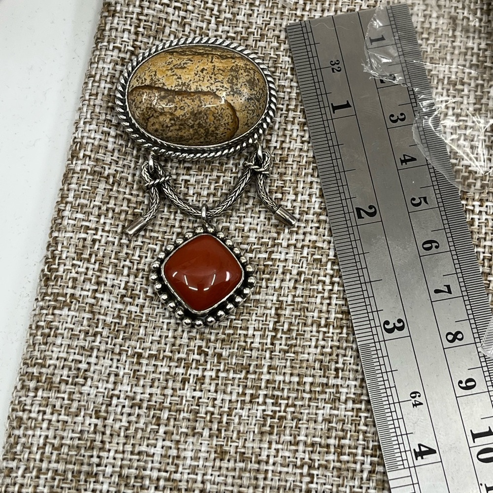 Vintage Sterling Silver Brooch Pendant with Red Jasper, Balinese QVC - Picture 12 of 17